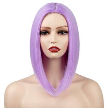 SHUOPUS Lavender Purple Wigs for Women Short Bob Colored Wig Synthetic Straight Wig with Middle Part 12inches Halloween Cosplay Wig for Girl Costume Wigs