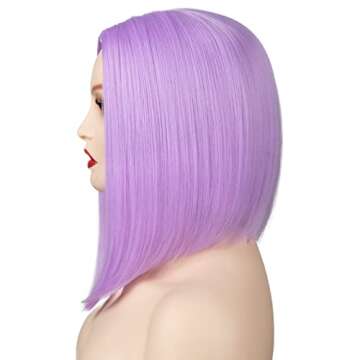 SHUOPUS Lavender Purple Wigs for Women Short Bob Colored Wig Synthetic Straight Wig with Middle Part 12inches Halloween Cosplay Wig for Girl Costume Wigs