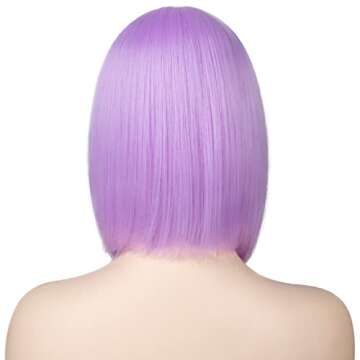 SHUOPUS Lavender Purple Wigs for Women Short Bob Colored Wig Synthetic Straight Wig with Middle Part 12inches Halloween Cosplay Wig for Girl Costume Wigs