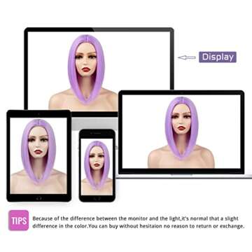 SHUOPUS Lavender Purple Wigs for Women Short Bob Colored Wig Synthetic Straight Wig with Middle Part 12inches Halloween Cosplay Wig for Girl Costume Wigs
