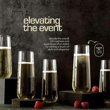 DECADORN Clear Stemless Champagne Flutes Plastic 24 Pack - 9oz Plastic Champagne Glasses - Durable a...