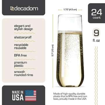 Durable DECADORN Clear Stemless Champagne Flutes 24 Pack