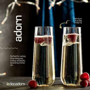 Durable DECADORN Clear Stemless Champagne Flutes 24 Pack