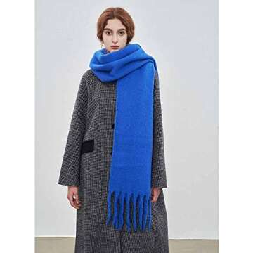 OUNIYA Large Chunky Scarf Oversized Fluffy Scarves Cashmere Feel Blanket Soft Big Wool Thick Winter Warm Women (bright blue)