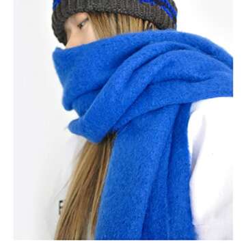 OUNIYA Large Chunky Scarf Oversized Fluffy Scarves Cashmere Feel Blanket Soft Big Wool Thick Winter Warm Women (bright blue)