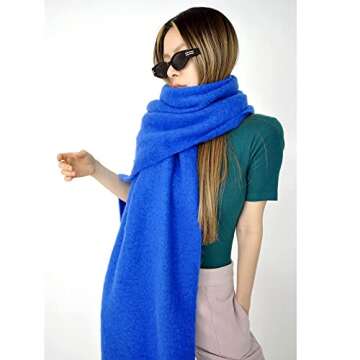 OUNIYA Large Chunky Scarf Oversized Fluffy Scarves Cashmere Feel Blanket Soft Big Wool Thick Winter Warm Women (bright blue)
