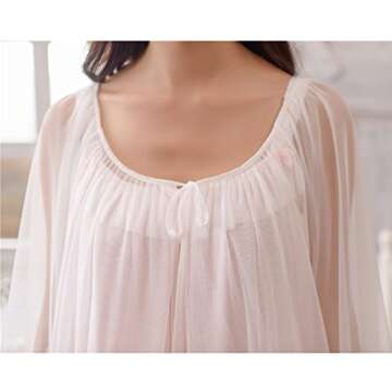 Womens Sexy Vintage Loungedress Nightgown 2 pcs Victorian Sleepwear Nightshirt Girls Pajamas (Light Pink)