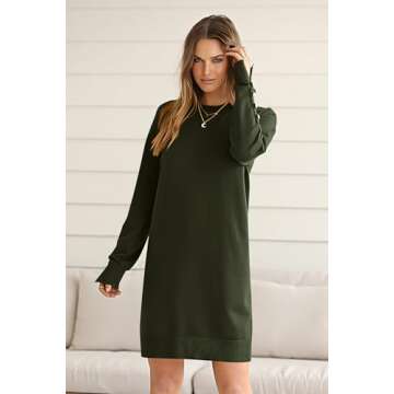 PRETTYGARDEN Womens Fall Pullover Sweaters Crewneck Long Sleeve Mini Sweater Dress Casual Chunky Loose Fit Knit Short Dresses (Army Green,Small)