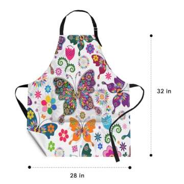 Britimes Apron Home Kitchen Cooking Baking Gardening for Women Men With Pockets Floral Colorful Butt...