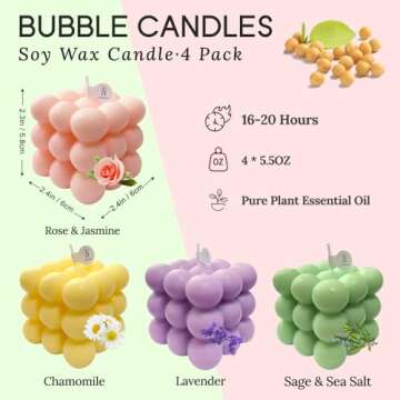 4 Pack Bubble Candles - Multi-Color Cube Soy Wax Candles for Home Decor, Romantic Scented Candles for Valentine's Day Wedding Birthday Gift
