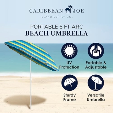 CARIBBEAN JOE Beach Umbrella - Portable & UV Protection