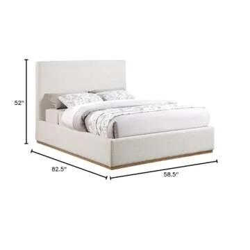 Meridian Furniture MonacoCream-F Monaco Collection Modern | Contemporary Boucle Fabric Upholstered Full Bed with Solid Wood Natural Wire Brush Finish, 58.5" W x 82.5" D x 52" H, Cream, Full