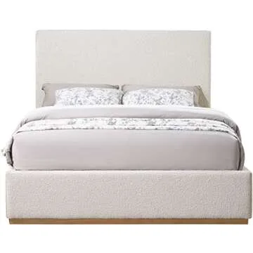 Meridian Furniture MonacoCream-F Monaco Collection Modern | Contemporary Boucle Fabric Upholstered Full Bed with Solid Wood Natural Wire Brush Finish, 58.5" W x 82.5" D x 52" H, Cream, Full