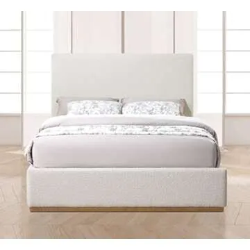 Meridian Furniture MonacoCream-F Monaco Collection Modern | Contemporary Boucle Fabric Upholstered Full Bed with Solid Wood Natural Wire Brush Finish, 58.5" W x 82.5" D x 52" H, Cream, Full