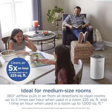 Clorox Air Purifiers for Home, True HEPA Filter, Medium Rooms Up to 1,000 Sq Ft, Removes 99.9% of Mo...