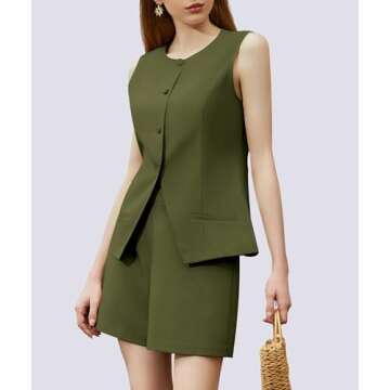 Casly Lamiit Work Suit Sets for Women Spring Summer Matching Set Business Casual Outfits High Waisted Pants Summer Outfits 2025 Army Green Plus Size 2XL