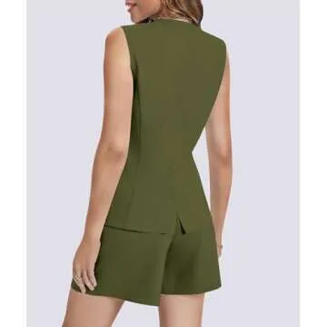 Casly Lamiit Work Suit Sets for Women Spring Summer Matching Set Business Casual Outfits High Waisted Pants Summer Outfits 2025 Army Green Plus Size 2XL