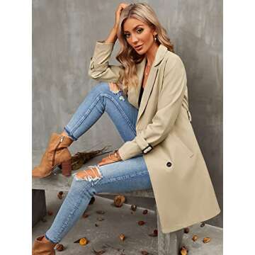 Makkrom Women's Double-Breasted Trench Coat Classic Lapel Overcoat Slim Outwear with Belt Buckle