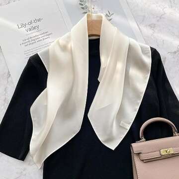 PoeticEHome Solid Color Mulberry Silk Scarf - Lightweight 27" Square Neckerchief for Women's Neck Ha...