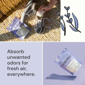 Fresh Wave Lavender Odor Eliminating & Deodorizing Packs | Bag of 6 | Safer Odor Relief for Small Spaces | Natural Plant-Based Odor Eliminator | Odor Absorbers for Home