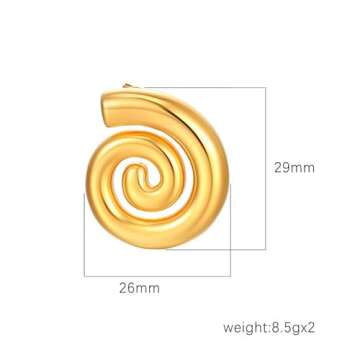 Spiral Earrings For Women, Chunky 18k Gold Stainless Steel Rotating Pattern Thread Stud Gift Jewelry (Spiral Chunky Gold)
