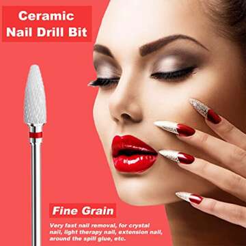 Fantexy 3/32" Ceramic Nail Drill Bit - Remove Acrylic Hard Gels Quickly and Safely,White Ceramic Con...