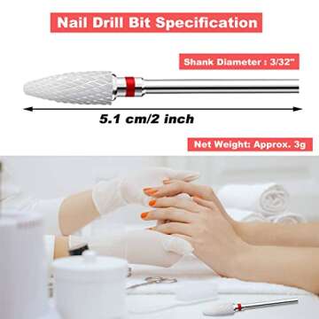 Fantexy 3/32" Ceramic Nail Drill Bit - Remove Acrylic Hard Gels Quickly and Safely,White Ceramic Cone File Bit for Nail Art,Manicure,Pedicure,Gel,Cuticle Clean(Fine - F)