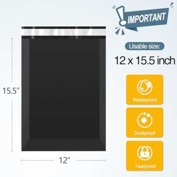 Famagic 200pcs Poly Mailers 12x15.5 Inch Shipping Bags Black Shipping Envelopes Self Seal Mailers Ba...