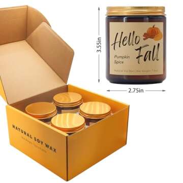 Lihome Fall Candles, Fall Decorations for Home - Fall Gifts for Women, Natural Soy Wax Scented Candles Set(4pcs)