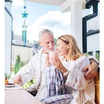 CoTa Global Blue Starfish Sea Glass Hanging Wind Chime 31.89 Inch, Nautical Star Fish Glass Windchime Outdoor Decor for a Harmonic Porch, Patio & Garden, Unique Beach Indoor Wind Chime Window Mobile