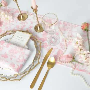 Coral French Toile Table Runner for Weddings & Events