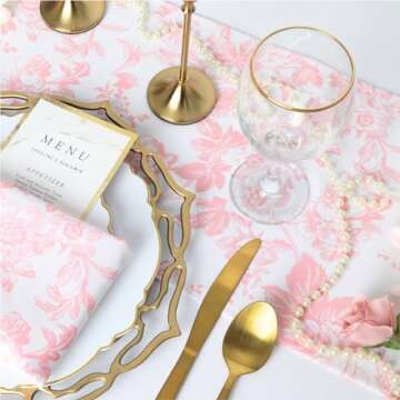 Coral French Toile Table Runner for Weddings & Events