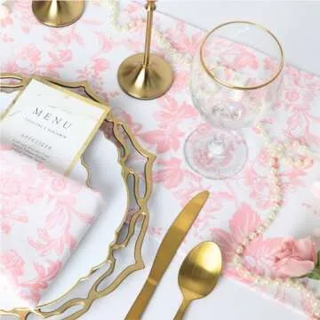 Coral French Toile Table Runner for Weddings & Events