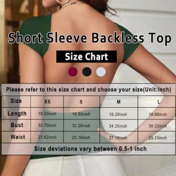 ForeFair Women Sexy Backless Top Open Back Short Sleeve Shirts Cute Slim Fit Crewneck Summer Casual Y2K Tops（Dark Green,S）