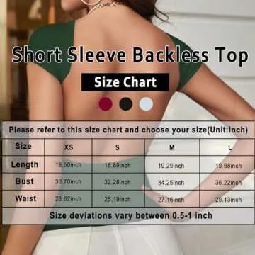 ForeFair Women Sexy Backless Top Open Back Short Sleeve Shirts Cute Slim Fit Crewneck Summer Casual Y2K Tops（Dark Green,S）
