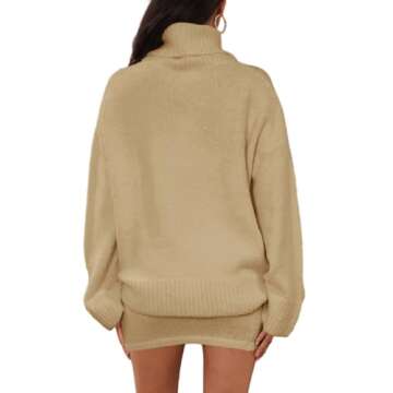 Langwyqu Womens Sweater Sets Turtleneck Oversized Sweaters and Mini Skirts 2 Piece Outfits Fall Trendy Loungewear Khaki