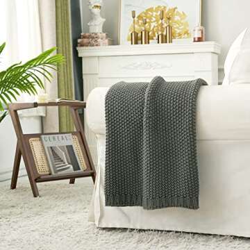 Longhui bedding Chunky Cable Knit Throw Blanket Lightweight Grey 100% Organic Cotton Blanket for Sof...