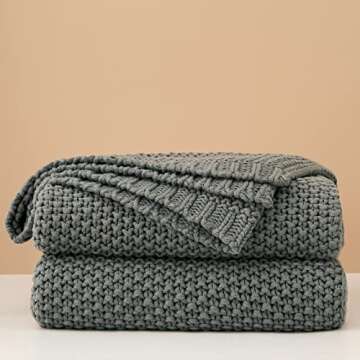 Longhui bedding Chunky Cable Knit Throw Blanket Lightweight Grey 100% Organic Cotton Blanket for Sofa Couch Bed Baby Nursery, Rustic Shabby Chic Modern Farmhouse, Gray 60” x 80” Give Laundering Bag