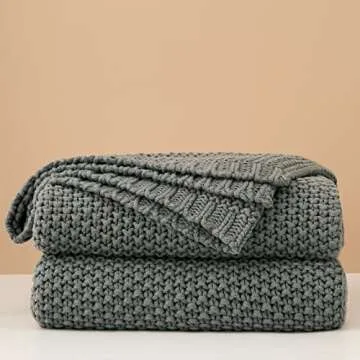 Longhui bedding Chunky Cable Knit Throw Blanket Lightweight Grey 100% Organic Cotton Blanket for Sofa Couch Bed Baby Nursery, Rustic Shabby Chic Modern Farmhouse, Gray 60” x 80” Give Laundering Bag