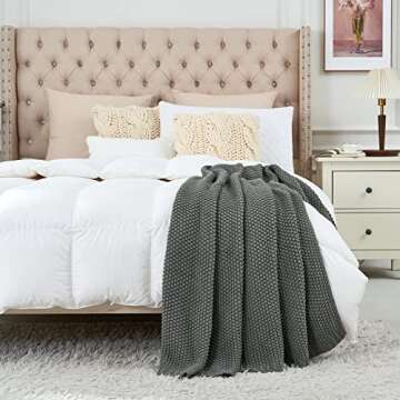 Longhui bedding Chunky Cable Knit Throw Blanket Lightweight Grey 100% Organic Cotton Blanket for Sofa Couch Bed Baby Nursery, Rustic Shabby Chic Modern Farmhouse, Gray 60” x 80” Give Laundering Bag