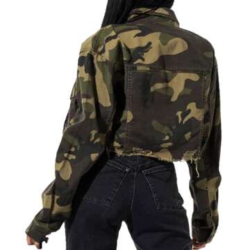 sexycherry Camouflage Jacket for Women Casual Long Sleeve Military Camo Lightweight Distressed Short...