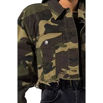 sexycherry Camouflage Jacket for Women Casual Long Sleeve Military Camo Lightweight Distressed Short Coats with Zipper Pockets(2X-Large)