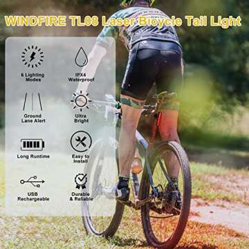 WINDFIRE Bike Tail Light Rechargeable, Red LED Rear Bike Lights, 6 Light Modes, Bicycle Laser Back Taillight Cycling Safety Warning Light, Bike Lights for Night Riding