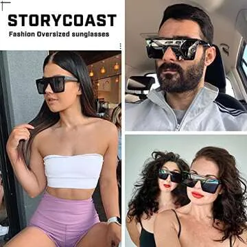 STORYCOAST Oversized Square Sunglasses for Women Men Fashion Siamese Lens Style Flat Top Shield Shad...