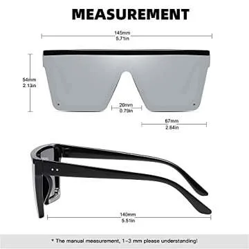 STORYCOAST Oversized Square Sunglasses for Women Men Fashion Siamese Lens Style Flat Top Shield Shades Matte Black-Gray+Bright Black-Silver 2Pack