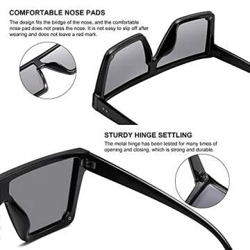 STORYCOAST Oversized Square Sunglasses for Women Men Fashion Siamese Lens Style Flat Top Shield Shades Matte Black-Gray+Bright Black-Silver 2Pack
