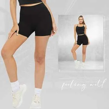 Womens Biker Yoga Shorts 5" Inseam High Waisted Tummy Control Workout Athletic Running Short with Pockets Black,Small
