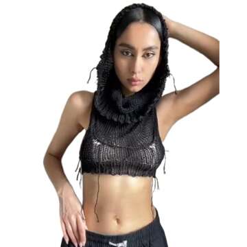 Caviotess Women Knitted Hoodie Sweater Vest Sexy Sleeveless Hollow Out Hooded Crop Top Streetwear Rave Oufit