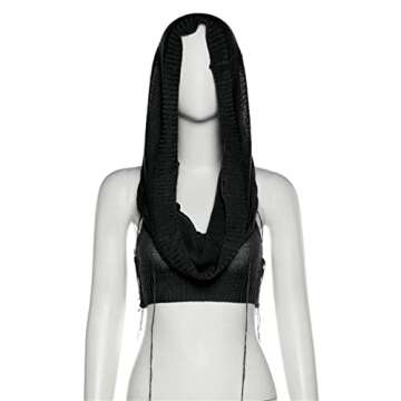 Caviotess Women Knitted Hoodie Sweater Vest Sexy Sleeveless Hollow Out Hooded Crop Top Streetwear Rave Oufit