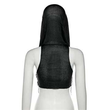 Caviotess Women Knitted Hoodie Sweater Vest Sexy Sleeveless Hollow Out Hooded Crop Top Streetwear Rave Oufit